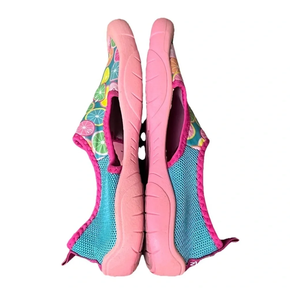 Newtz Girls Water Shoes Size 4/5 | Pink Fruit Print Beach Swim Slip-On Flats